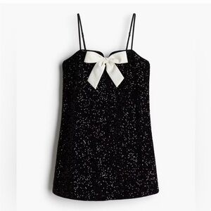 H&M Black Sequin Bow Sleeveless Scoop Neck Mini Party Dress, Size S